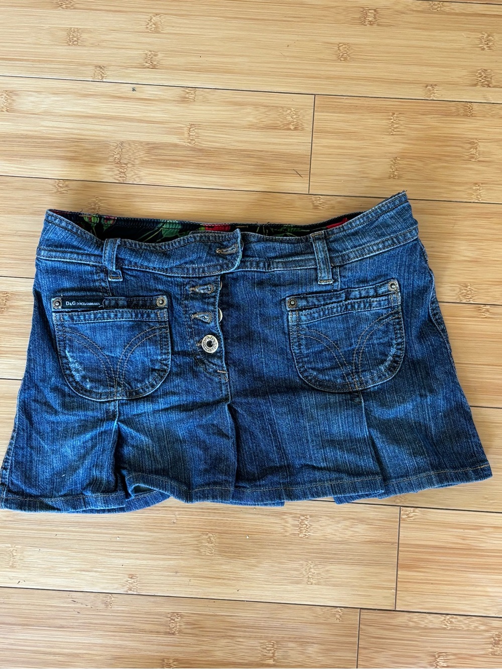 D&G Blue Denim Mini Skirt with Floral Waistband
